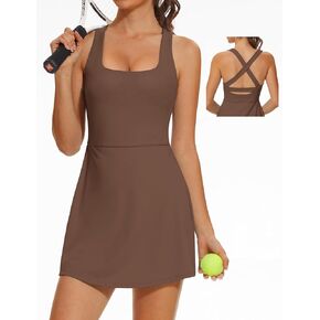 TQD Women's Tennis Dress for Women Athletic Dresses with Built in Shorts Backless Golf Activewear Workout Exercise Dress
