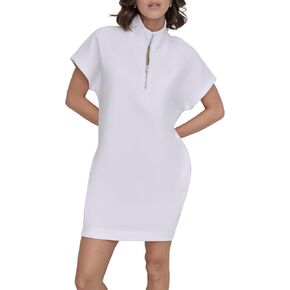 DKNY Womens Short Sleeve Half-zip Sweetshirt Dress