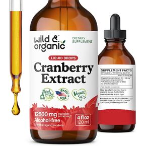 Wild & Organic Cranberry Concentrate Liquid Drops 12,500 mg - Urinary Tract Support with Cranberry Supplement for Women & Men - 500 mg Extract per Serving - Vegan, Sugar & Alcohol-Free - 4 fl oz