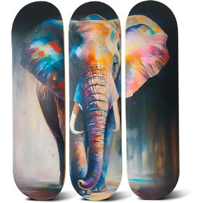 Canvas Wall Art – Abstract Elephant Art on Skateboard Decks - Living Room Decor for Wall - Home, Office & Farmhouse Canvas Decor - Skateboard Enthusiasts