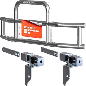Mockins 90"x11.5"x25.5" Bumper Guard & Front Bumper Bracket Set for Kenworth T660 & T680 Models | Folding Stainless Steel Grille Guard & Mounting Bracket Kit for All-Weather Semi Protection