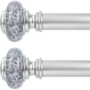 Gold Curtain Rods for Windows 48 to 84 Inch, Decorative Vintage Crystal 1'' Diameter Curtain Rod with Gold Foil Finials, Adjustable Heavy Duty Easy Install Drapery Pole Set for Farmhouse, Bedroom