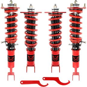 Coilovers Evil Energy Coilovers متوافقة مع Nissan 350Z 2003-2008 ، لنيسان Skyline Coupe RWD 2003-2007 （V35) ، من أجل Infiniti G35 RWD 2003-2007 ، مجموعة التعليق Coilovers ، طقم خفض الارتفاع القابل للتعديل ، الأحمر