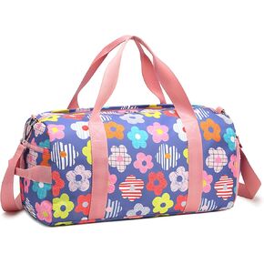 Sports Gym Duffle Bag for Girls, Colorful Flowers Dance Ballet Bag with Shoe Compartment, Multifunctional Travel Overnight Weekender with Waterproof Foldable Design