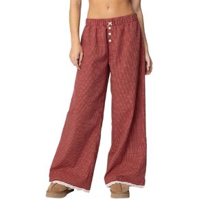 Women's Plaid Pajama Pants Low Rise Gingham Lounge Pants Plaid Pj Pants Sleep Bottoms Wide Leg Trousers Streetwear