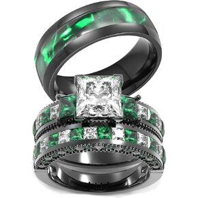 رينغ هيرت زوجين خواتم سوداء مطابقة الحلقة 1.5CT AAA CZ 2PCS مجموعات خاتم الزفاف له ولحلقاتها رجال الفرقة