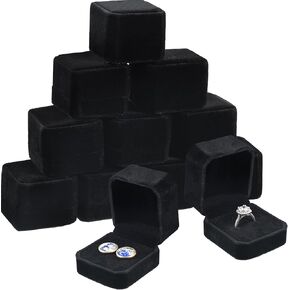 Junkin 24 Pieces Velvet Ring Box Earring Jewelry Display Box Ring Case for Wedding Engagement Birthday Proposal and Anniversary(Black)