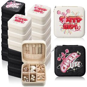 Batiyeer 18 Pack Cheerleader Gifts Travel Jewelry Organizer Bulk Cheer Mini Travel Case Small Jewelry Box for Cheer Team Women Girls Mothers Day Graduation Gift