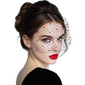 Fumwase Veil Fascinator Headband for Women Tea Party Fascinator Hats with Rhinestone for Wedding Bridal 1920s Tea Party