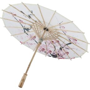 Milltrip Oiled Paper Umbrella, Handmade Chinese Plum Blossomm Parasol, Retractable & Rainproof, 21.7" for Weddings, Photography, Cosplay, Dance Props, Asian Decor, with Elegant Wooden Handle