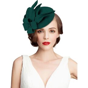 Z&X Vintage 1920s Wool Felt Flower Fascinator Pillbox Hat British Wedding Church Derby Hats for Women Winter Fedoras