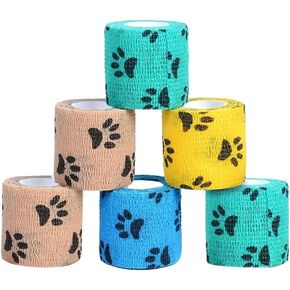 Self-Adhesive Bandage Wrap for Pet, Non-Woven Gauze Wrap for Dogs, Cat, Horse, 2" Wide 15 Ft Long, Pack of 6, Multi-Color