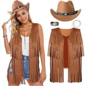 Western Outfits for Women Cowgirl Outfits Cowgirl Vest Boho Cowboy Hat Fringe Vest for Halloween Cosplay