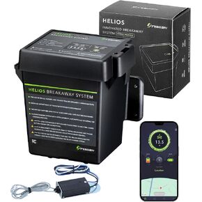 TREGEN HELIOS_88211 TRAILER BREAKAWAY KIT مع مؤشر LED ، وتطبيق Bluetooth & Mobile مع حالة في الوقت الفعلي ، وحدة تحكم الفرامل المقاومة للماء ، شحن الطاقة الشمسية (البطارية غير المدرجة)-Trailer و Caravan