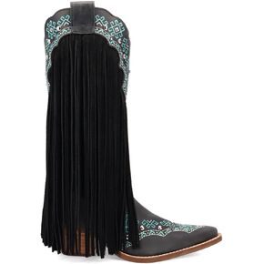 Dingo Womens Tequila Fringe Southwest Sunrise Snip Toe أحذية غير رسمية منتصف العجل منتصف الكعب 2-3 " - أسود