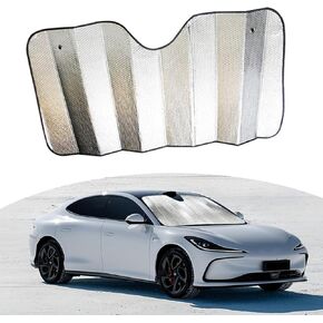 1 PC Car Windshield Sunshade ، Windshield Sun Visor القابلة للطي ، وقوة حماية خصوصية التسلل الكامل ، ملحق تثبيت كأس الشفط ، لمعظم السيارات سيارات الدفع الرباعي (Silver)