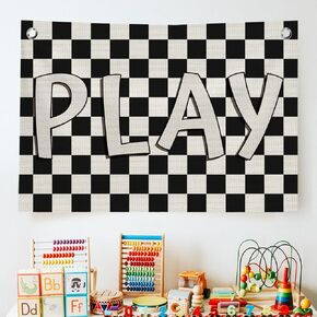 Playroom Sign Decor, Play Sign Wall Decor Flags for Kid Room, Kids Playroom Canvas Hanging Banner Decor, Kids Playroom Essentials, Play Flags Decorations for Nursery Boy Girl Bedroom