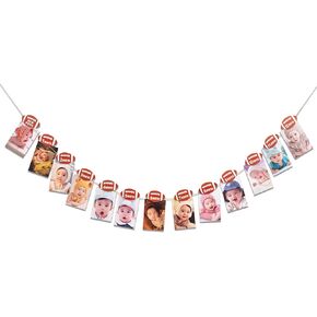 Football Hanging Photo Display – Sports Theme Banner for First Birthday,Monthly Milestones Room Wall Decor Picture Frames Collage, Photo Banner from Newborn to 12 Months Football Party Supplies (12 months photo hanging banner)