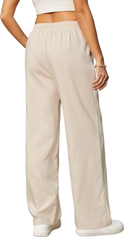 Womens Casual Pants with Adjustable Drawstring Soft Lounge Wide Leg High Waisted Pants for Summer Beach Vacation in Saudi Arabia