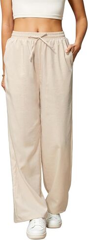 Womens Casual Pants with Adjustable Drawstring Soft Lounge Wide Leg High Waisted Pants for Summer Beach Vacation in Saudi Arabia