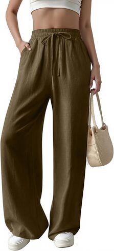 Womens Casual Pants with Adjustable Drawstring Soft Lounge Wide Leg High Waisted Pants for Summer Beach Vacation in Saudi Arabia