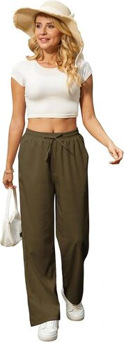 Womens Casual Pants with Adjustable Drawstring Soft Lounge Wide Leg High Waisted Pants for Summer Beach Vacation in Saudi Arabia