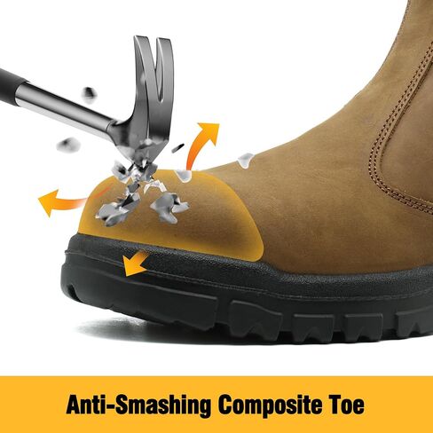 Slip on Work Boots for Men Soft/Composite Toe Comfort Leather Abrasion Puncture Slip Resistant Sole Safety Chelsea in Saudi Arabia