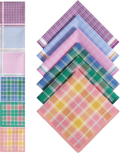 Women Handkerchiefs for Ladies Cotton Handkerchiefs for Women Colorful Plaid Hankies for Ladies Vintage Hankies 17"×17" in Kuwait