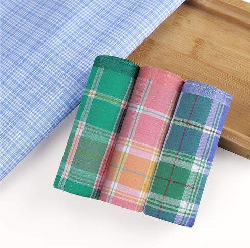 Women Handkerchiefs for Ladies Cotton Handkerchiefs for Women Colorful Plaid Hankies for Ladies Vintage Hankies 17"×17" in Kuwait