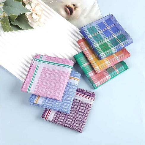 Women Handkerchiefs for Ladies Cotton Handkerchiefs for Women Colorful Plaid Hankies for Ladies Vintage Hankies 17"×17" in Kuwait