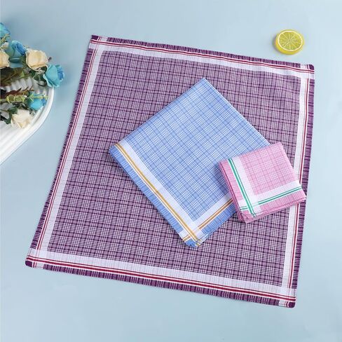 Women Handkerchiefs for Ladies Cotton Handkerchiefs for Women Colorful Plaid Hankies for Ladies Vintage Hankies 17"×17" in Kuwait