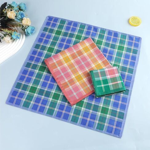 Women Handkerchiefs for Ladies Cotton Handkerchiefs for Women Colorful Plaid Hankies for Ladies Vintage Hankies 17"×17" in Kuwait