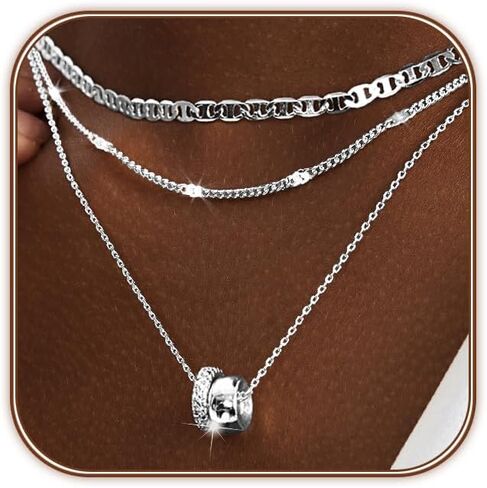 OGD Layered CZ Rondelle Pendant Necklaces for Women, 14K Gold Plated Trendy Mariner Chain Dainty Circle Rondelle Pendant Choker Necklace for Women Two-Toned Cubic Zirconia Gold Necklace in Kuwait