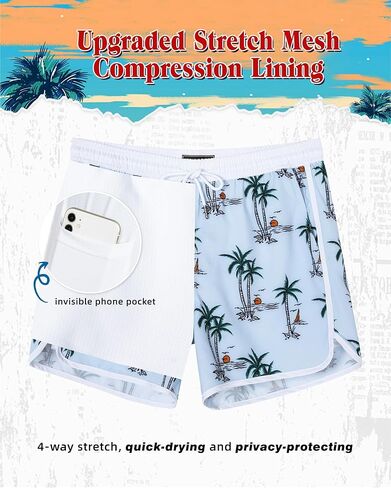 Surf Cuz Mens Swim Strunks مع ضغط بطانة 5 بوصات سروال سباحة 5 بوصة in Kuwait