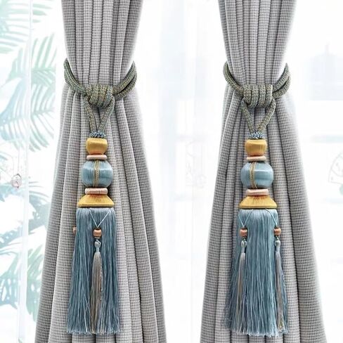 Paired Lantern Single Hanging Ball Tassels Curtains Buckle Sling Binding Lantern Tiebacks Handcrafted Braided Buckle Drapery Curtain Holdbacks Window Treatments for Home 2 Pack in Saudi Arabia
