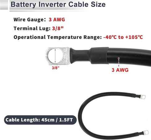 1 كمبيوتر كابل عالمي لعاكس البطارية 3/8 "LUG 2.5 قدم كابل البطارية 3 AWG GAUGE RED TINDENS in Kuwait