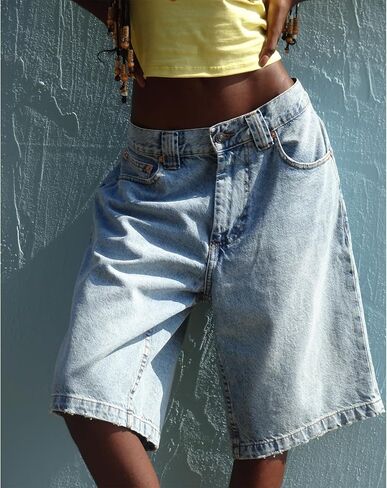 NUFIWI Women Y2k Boyfriend Denim Shorts Low Waist Wide Leg Bermuda Shorts Straight Leg Summer Jean Shorts Streetwear in Kuwait