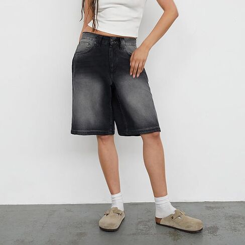 NUFIWI Women Y2k Boyfriend Denim Shorts Low Waist Wide Leg Bermuda Shorts Straight Leg Summer Jean Shorts Streetwear in Kuwait