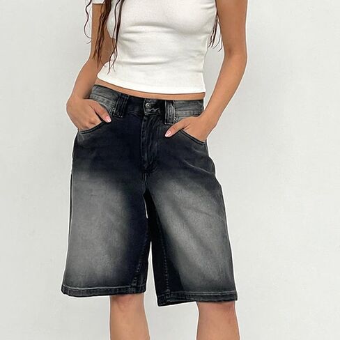 NUFIWI Women Y2k Boyfriend Denim Shorts Low Waist Wide Leg Bermuda Shorts Straight Leg Summer Jean Shorts Streetwear in Kuwait