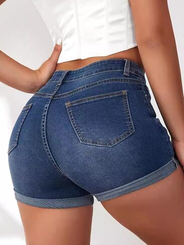 Jean Shorts Womens High Waisted Stretchy Ripped Denim Shorts Casual Distressed Multi Pockets Denim Shorts in Saudi Arabia