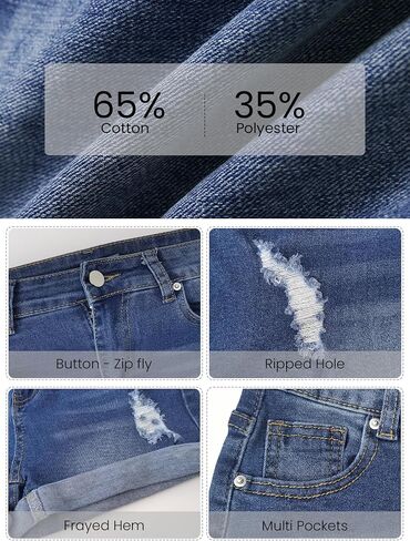 Jean Shorts Womens High Waisted Stretchy Ripped Denim Shorts Casual Distressed Multi Pockets Denim Shorts in Saudi Arabia