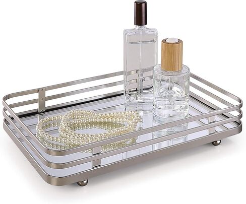 SunnyPoint Classic Decorative Vanity Perfume Dresser Jewelry Organizer Makeup Mirror Tray (Satin Nickel) in Saudi Arabia