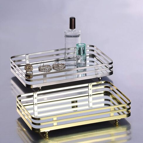 SunnyPoint Classic Decorative Vanity Perfume Dresser Jewelry Organizer Makeup Mirror Tray (Satin Nickel) in Saudi Arabia