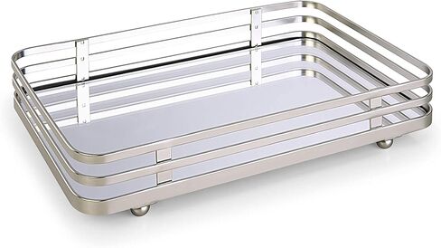 SunnyPoint Classic Decorative Vanity Perfume Dresser Jewelry Organizer Makeup Mirror Tray (Satin Nickel) in Saudi Arabia