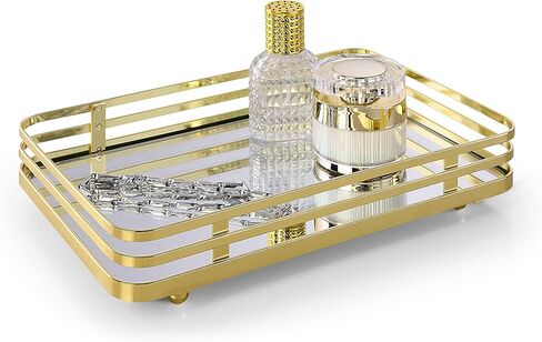 SunnyPoint Classic Decorative Vanity Perfume Dresser Jewelry Organizer Makeup Mirror Tray (Satin Nickel) in Kuwait