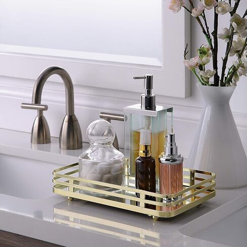 SunnyPoint Classic Decorative Vanity Perfume Dresser Jewelry Organizer Makeup Mirror Tray (Satin Nickel) in Kuwait