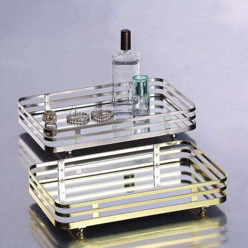 SunnyPoint Classic Decorative Vanity Perfume Dresser Jewelry Organizer Makeup Mirror Tray (Satin Nickel) in Kuwait