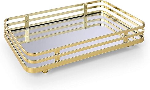 SunnyPoint Classic Decorative Vanity Perfume Dresser Jewelry Organizer Makeup Mirror Tray (Satin Nickel) in Kuwait