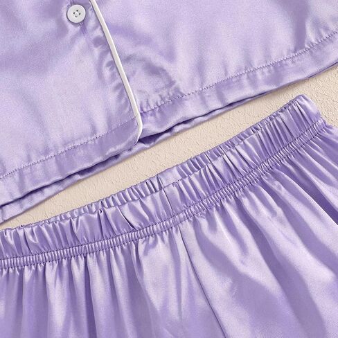 DuAnyozu Baby Girl Pjs Kids Feather Trim Short Sleeve Shirt Shorts Satin Pajama Set Bunny Spring Little Girls Clothes in Saudi Arabia