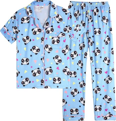 Vopmocld Girls 2PCS Pajama Sets Button Down Short Sleeve Long Pants Sleepwear Cute Patterns Lounge Outfit Sest for Teens in Saudi Arabia